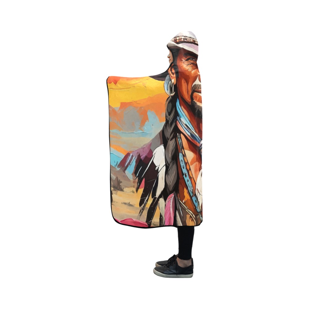 Cool fantasy colorful art of Wild West outlaw. Hooded Blanket 50''x40''