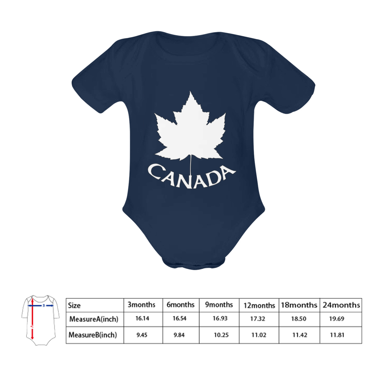 Canada Maple Leaf Souvenir Baby Powder Organic Short Sleeve One Piece (Model T28)