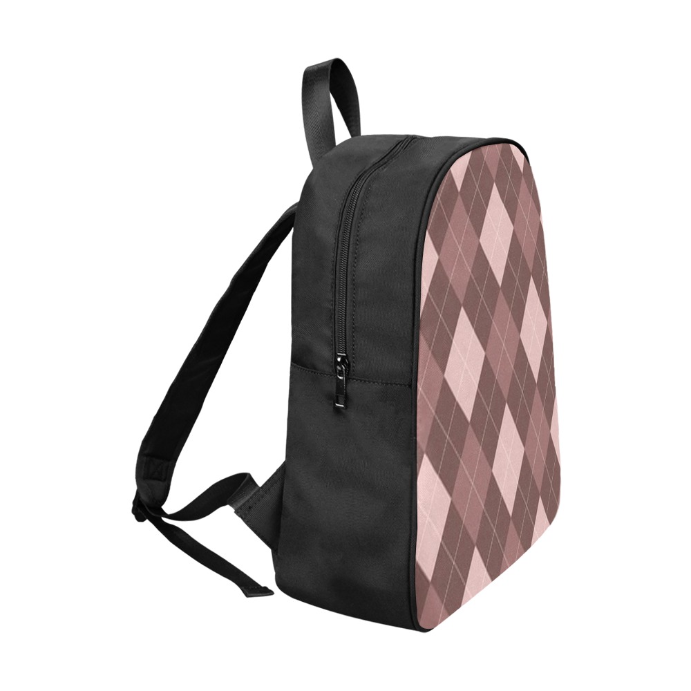 Brown and Tan Argyle Fabric School Backpack (Model 1682) (Large)