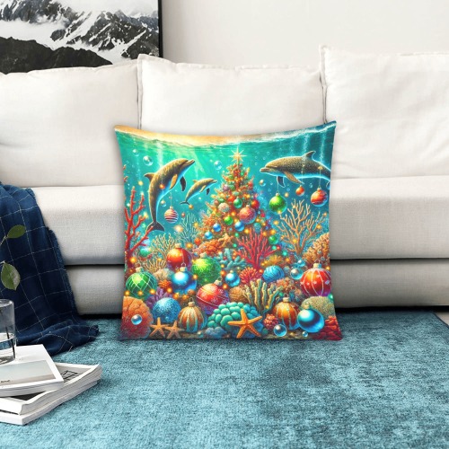 Underwater Christmas 20x20 Custom Zippered Pillow Cases 20"x20" (Two Sides)