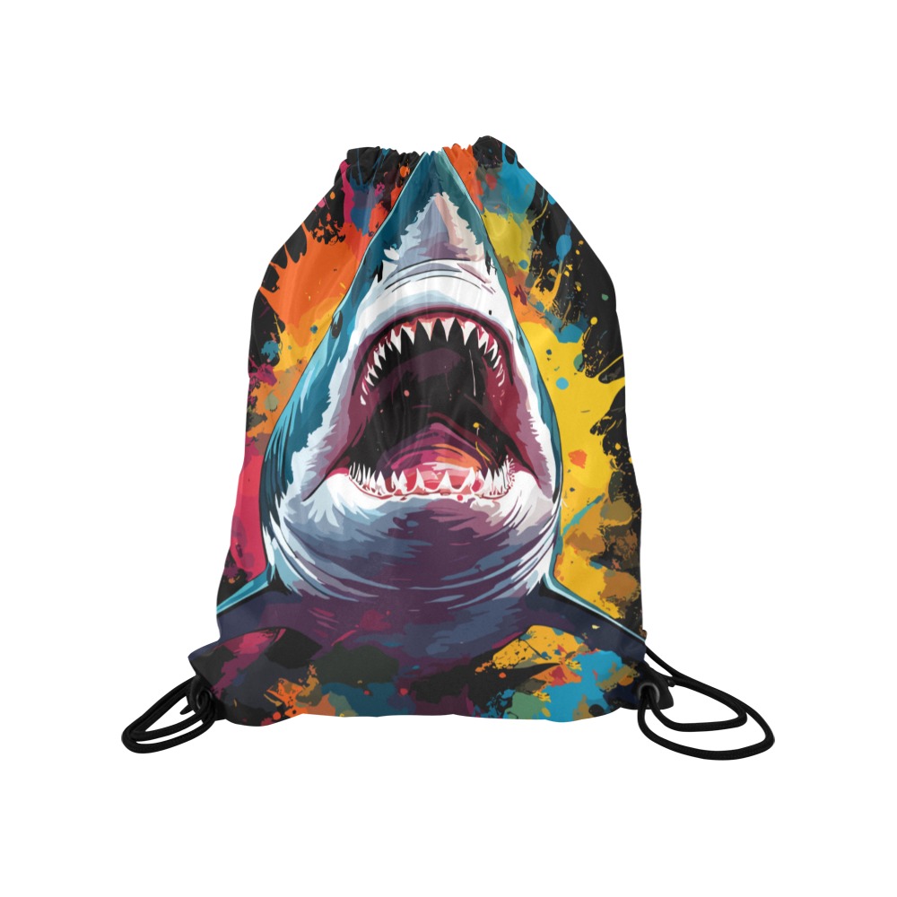 Attacking shark. Stunning colorful fantasy art Medium Drawstring Bag Model 1604 (Twin Sides) 13.8"(W) * 18.1"(H)