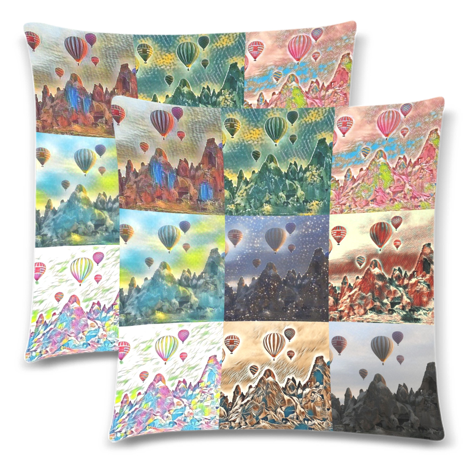 Cappadocia, Central Anatolia, Turkey Collage Custom Zippered Pillow Cases 18"x 18" (Twin Sides) (Set of 2)