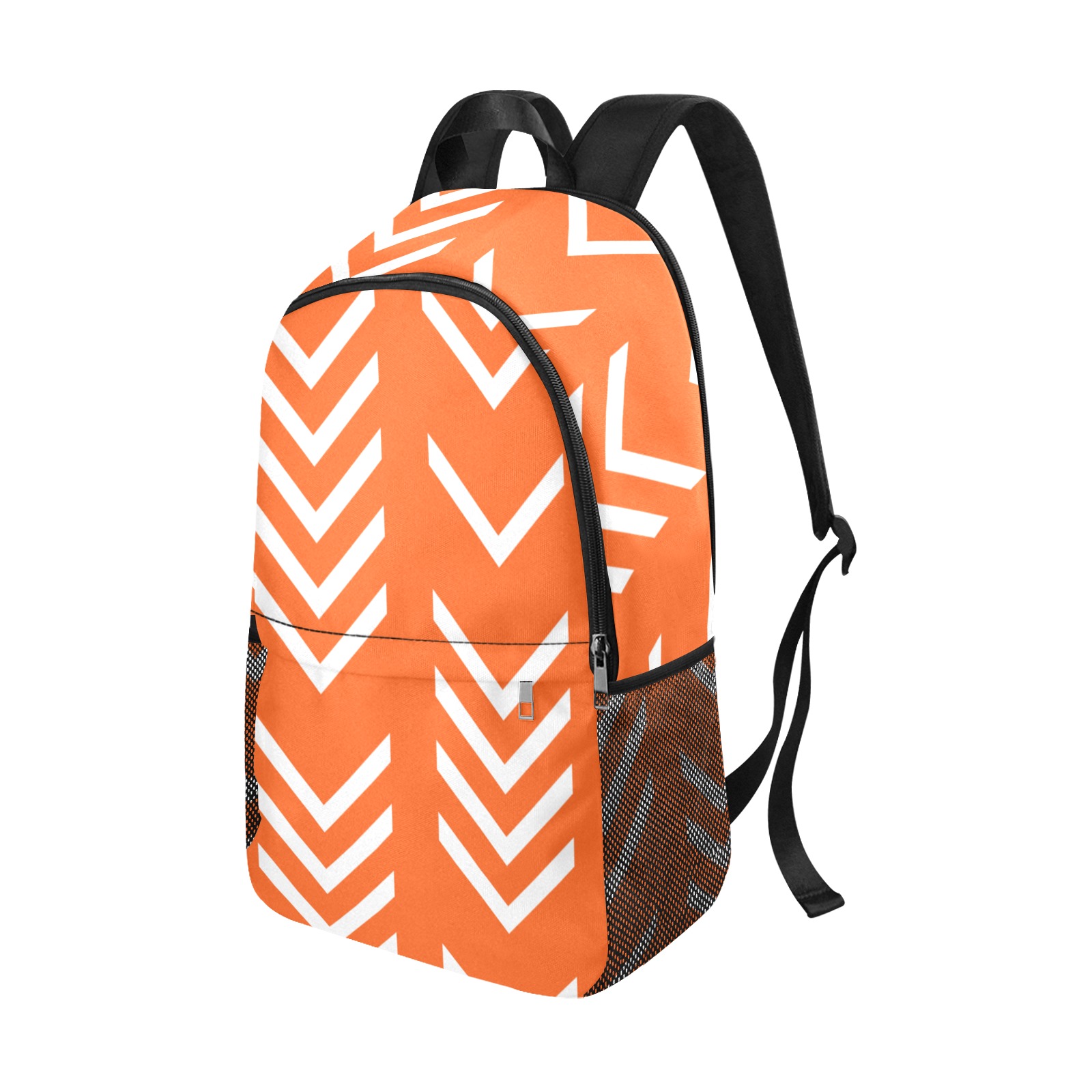 white_arrows_orange_background_seamless_pattern Fabric Backpack with Side Mesh Pockets (Model 1659)