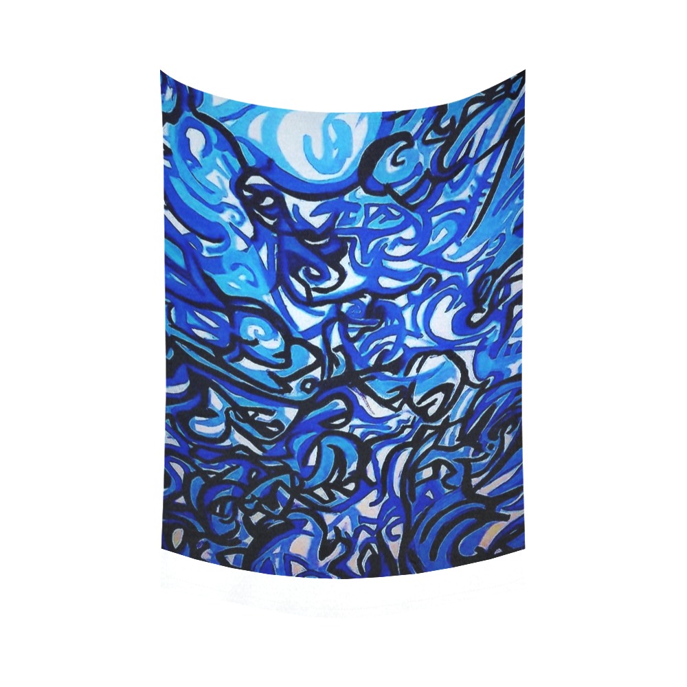 Blue Abstract Graffiti Tapestry 60x90 Cotton Linen Wall Tapestry 60"x 90"