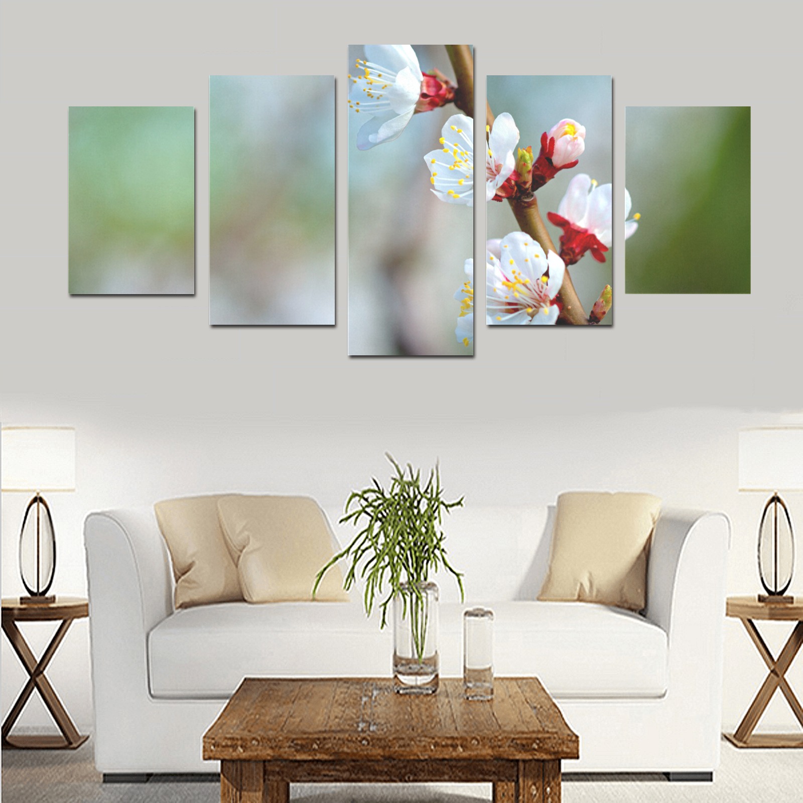 Stunning beauty of white Japanese apricot flowers. Canvas Print Sets D (No Frame)