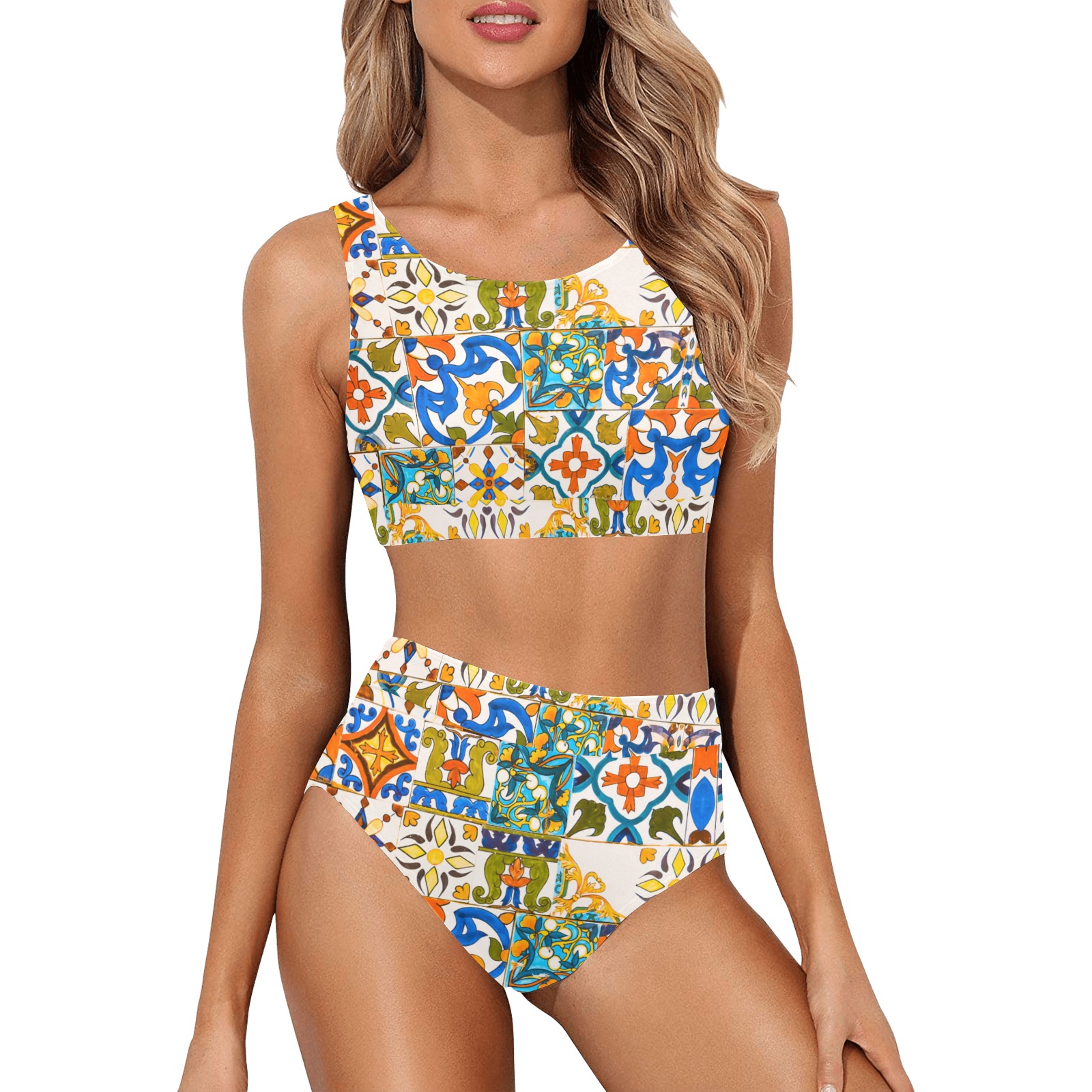 Tiles of Andalusia 02 Crop Top Bikini Set (Model S21)