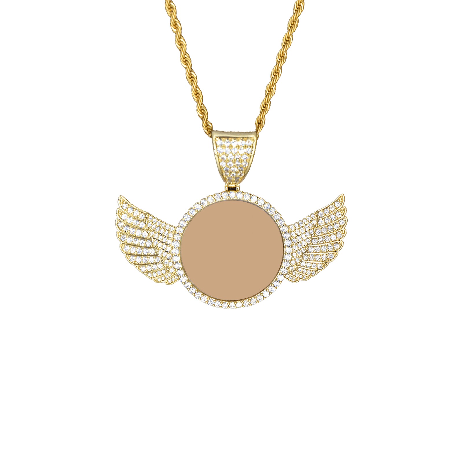 CLASSIC Wings Gold Photo Pendant with Rope Chain