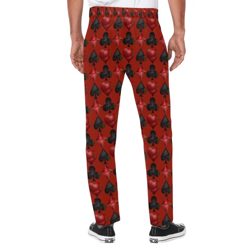 Playing Card Symbols on Red Men's All Over Print Casual Trousers (Model L68)