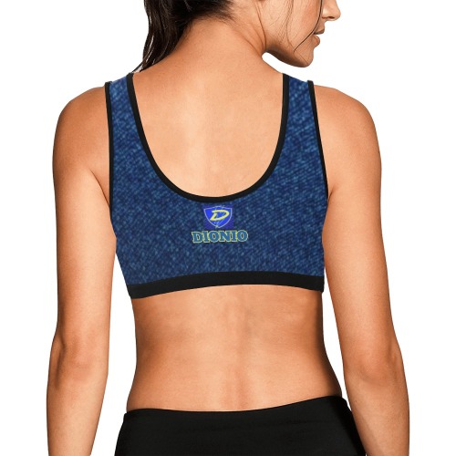 DIONIO Clothing - Ladies' Denim-Look Dark Blue Sports Bra Women's All Over Print Sports Bra (Model T52)