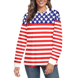 USA Stars and Stripes Patriotic Women's Long Sleeve Polo Shirt (Model T73)