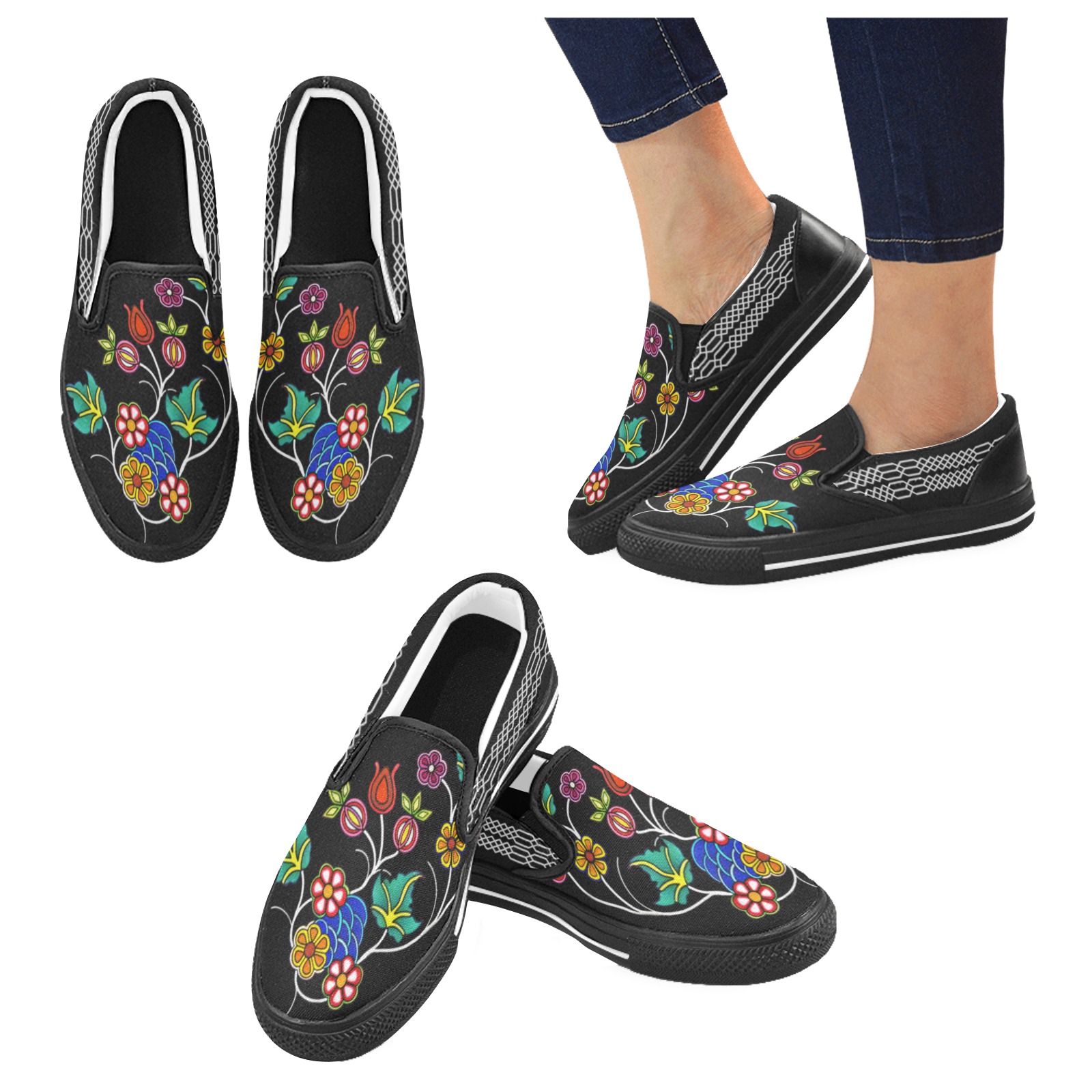 floral kids Slip-on Canvas Shoes for Kid (Model 019)
