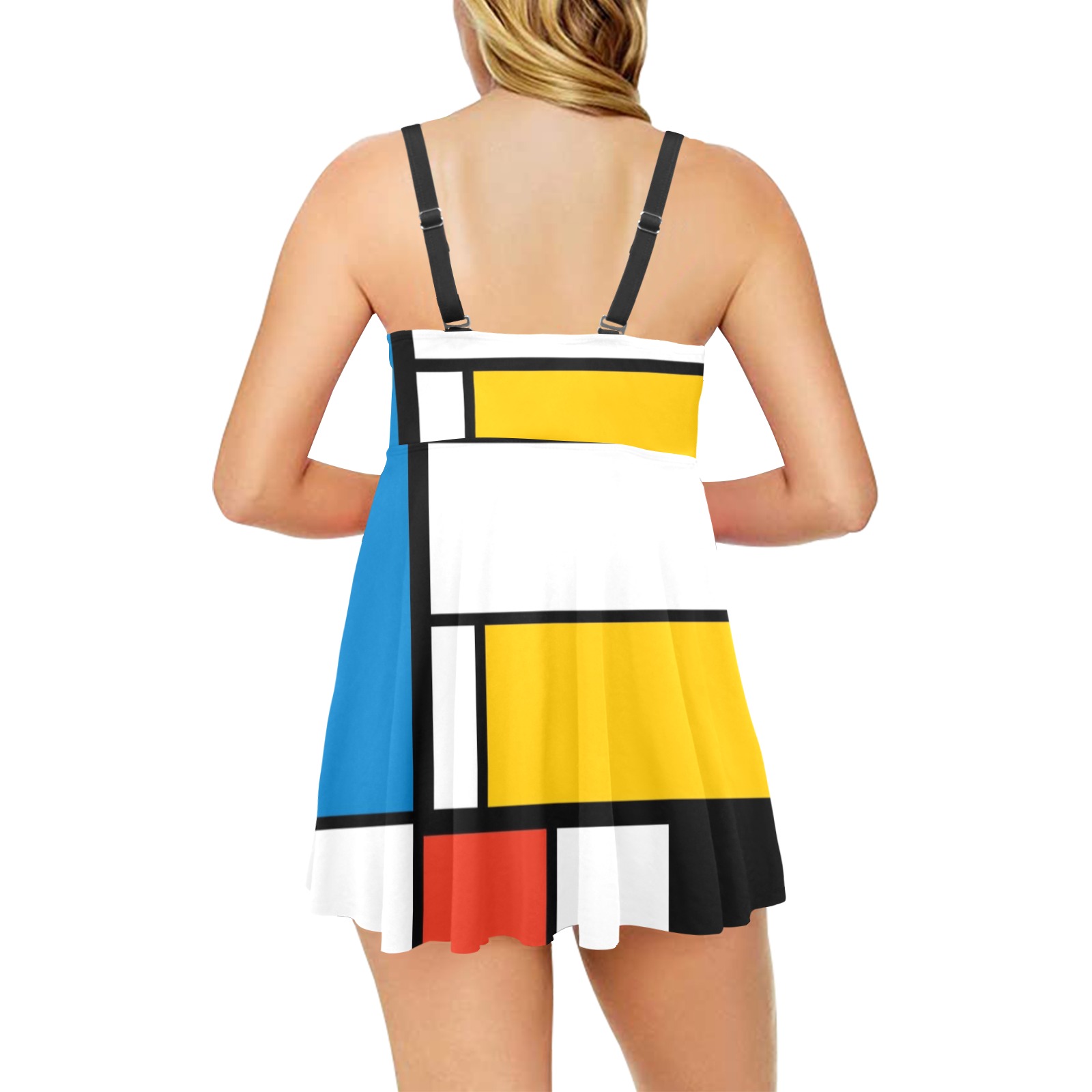 Mondrian De Stijl Modern Chest Pleat Swim Dress (Model S31)