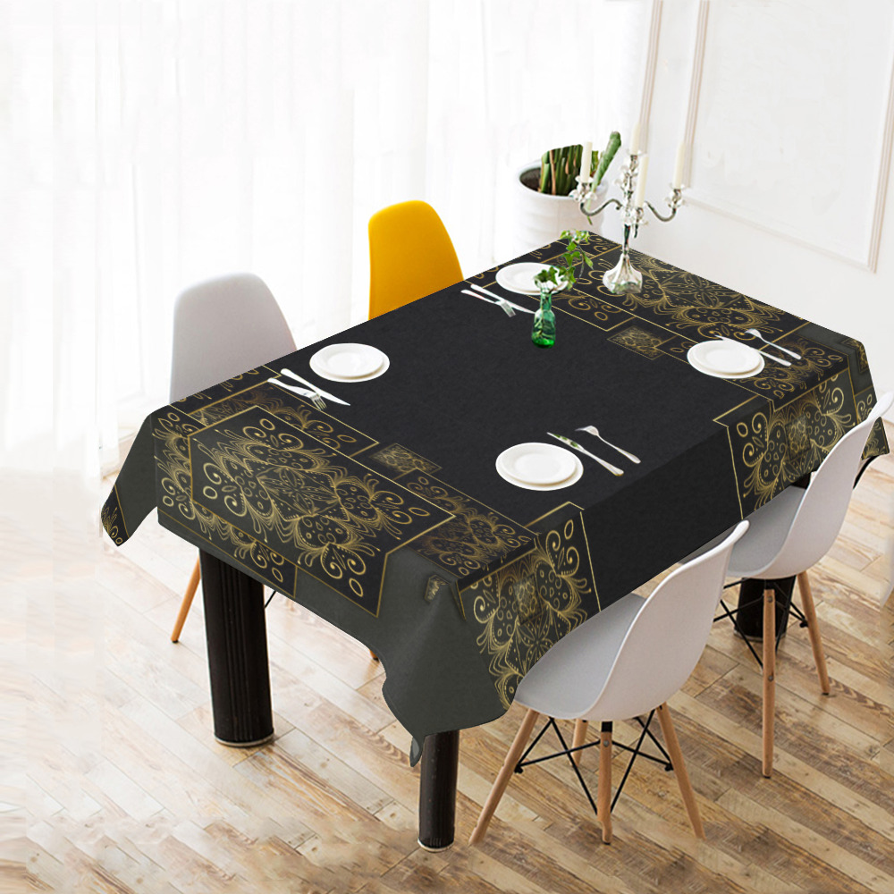Arabian floral squared Cotton Linen Tablecloth 60" x 90"
