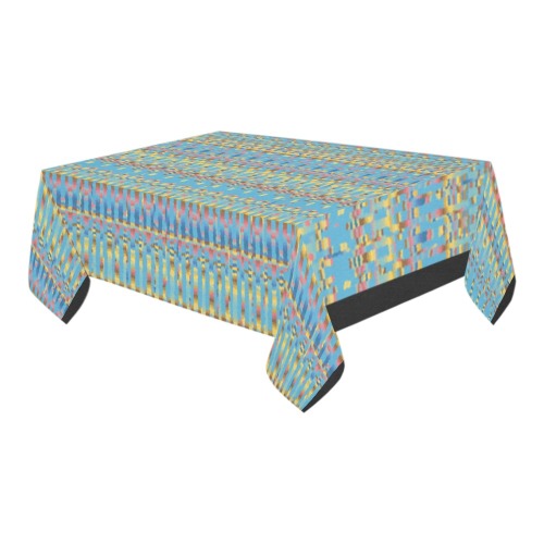 Intricate Blue Geometric Pattern Cotton Linen Tablecloth 60" x 90"