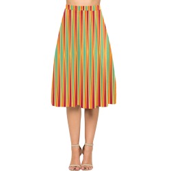 Tribal striped burgundy orange cream azure Mnemosyne Women's Crepe Skirt (Model D16)