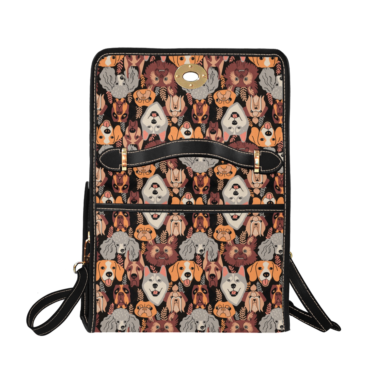 Doggies Waterproof Canvas Bag-Black (All Over Print) (Model 1641)