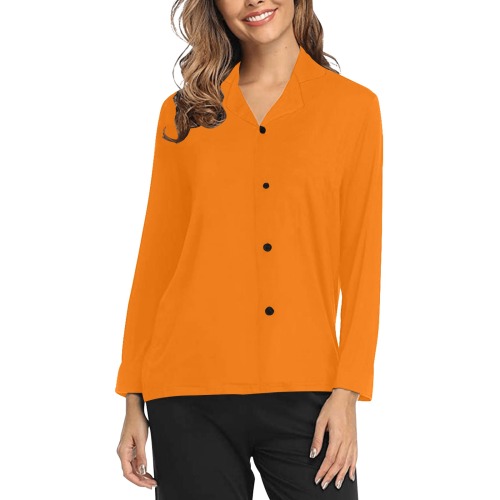 Orange PJ Top with Halloween Quote on Back Women's Long Sleeve Pajama Shirt