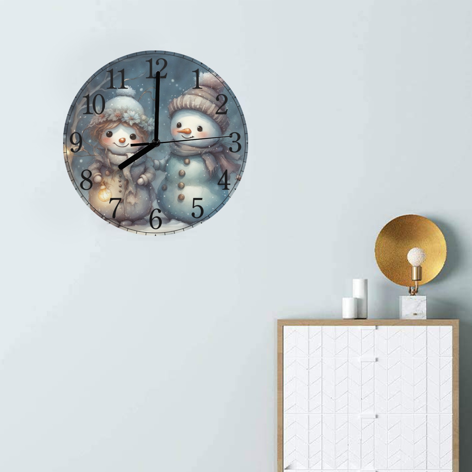 Snowman Couple MDF Wall Clock