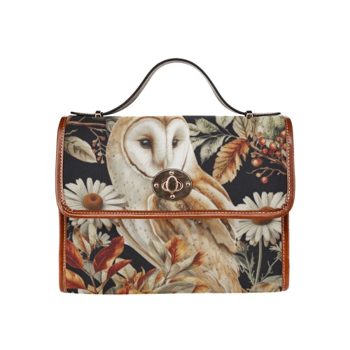 Barn Owl Autumn Waterproof Canvas Bag-Brown (All Over Print) (Model 1641)