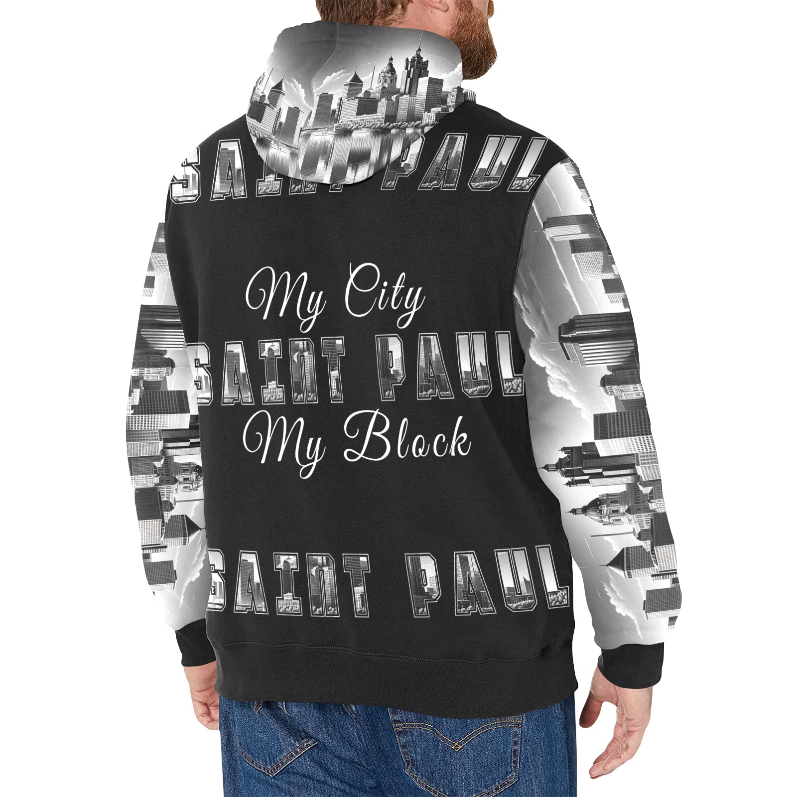 My City My Block Saint Paul Black - Men's Long Sleeve Fleece Hoodie (Model H55)