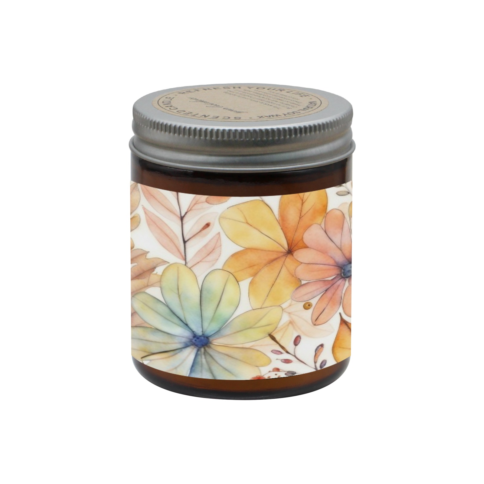 Watercolor Floral 2 Tawny Candle Cup - Large Size (Rose Sandal)