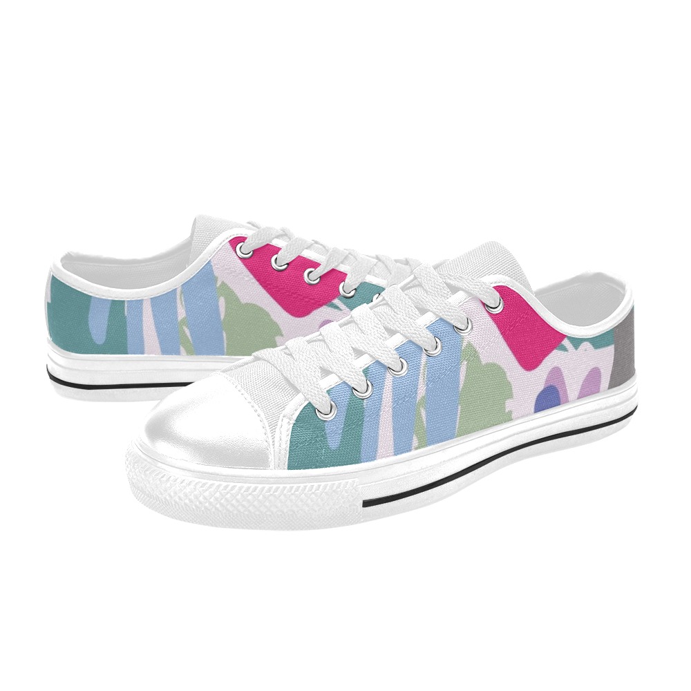 Bright Colorful Abstract Shapes Low Top Canvas Shoes for Kid (Model 018)