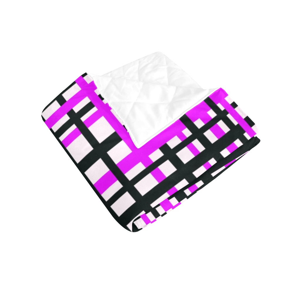 Interlocking Stripes Black White Pink Quilt 70"x80"