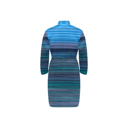 Abstract Blue Horizontal Stripes Men's Long Sleeve Belted Night Robe (Model H56)