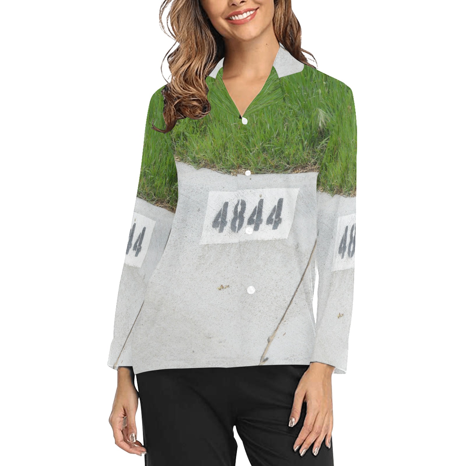 Street Number 4844 with White Buttons Women's Long Sleeve Pajama Shirt