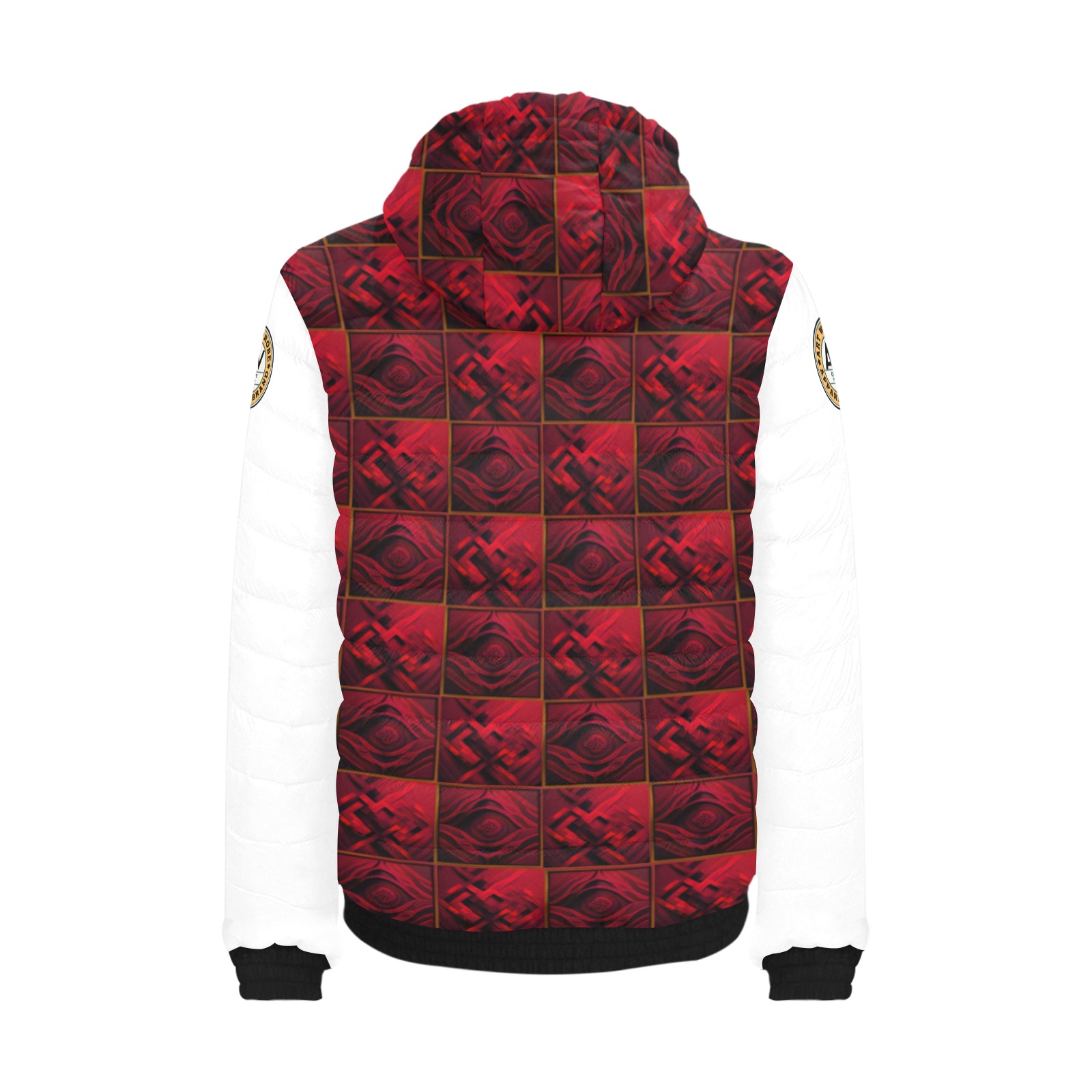 alternating pattern red diamond Men's Padded Hooded Jacket (Model H42)