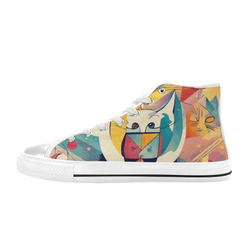 Abstract art on the feline theme. Cat faces. Women's Classic High Top Canvas Shoes (Model 017)