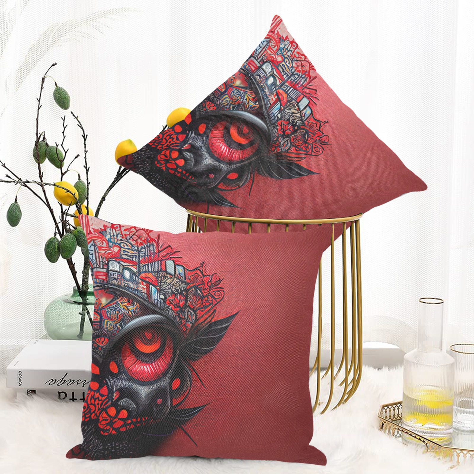 red eye Linen Zippered Pillowcase 18"x18"(One Side&Pack of 2)