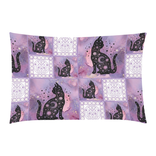 Purple Cosmic Cats Patchwork Pattern 3-Piece Bedding Set