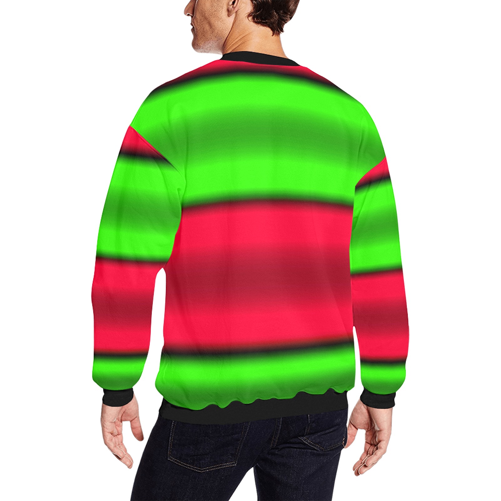 Green & Red Horizontal Stripes Men's Oversized Fleece Crew Sweatshirt (Model H18)