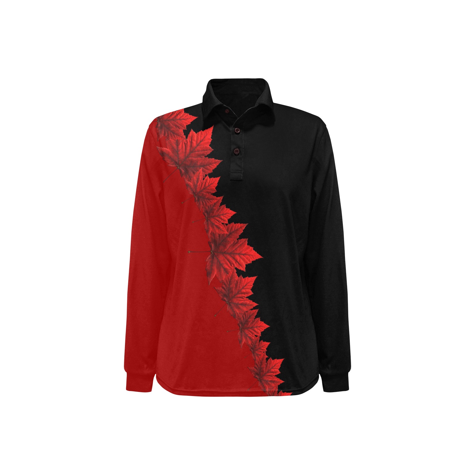 Canada Maple Leaf Golf Shirts Women's Long Sleeve Polo Shirt (Model T73)
