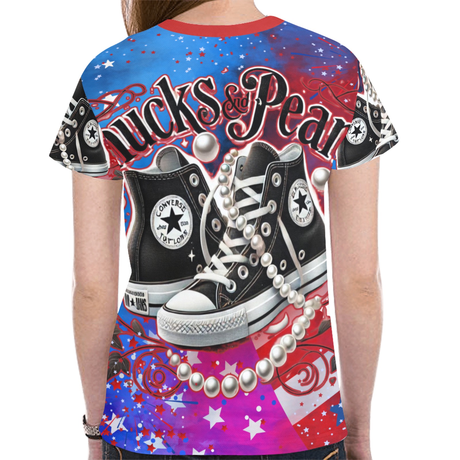 Chucks and Pearls RWB tee New All Over Print T-shirt for Women (Model T45)