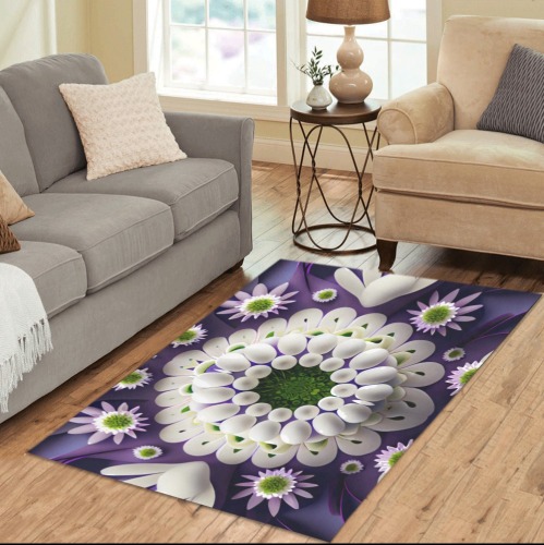 violet and white floral pattern Area Rug 5'x3'3''