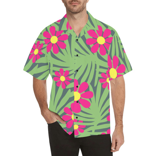 Pink Exotic Paradise Jungle Flowers and Leaves Hawaiian Shirt (Model T58)