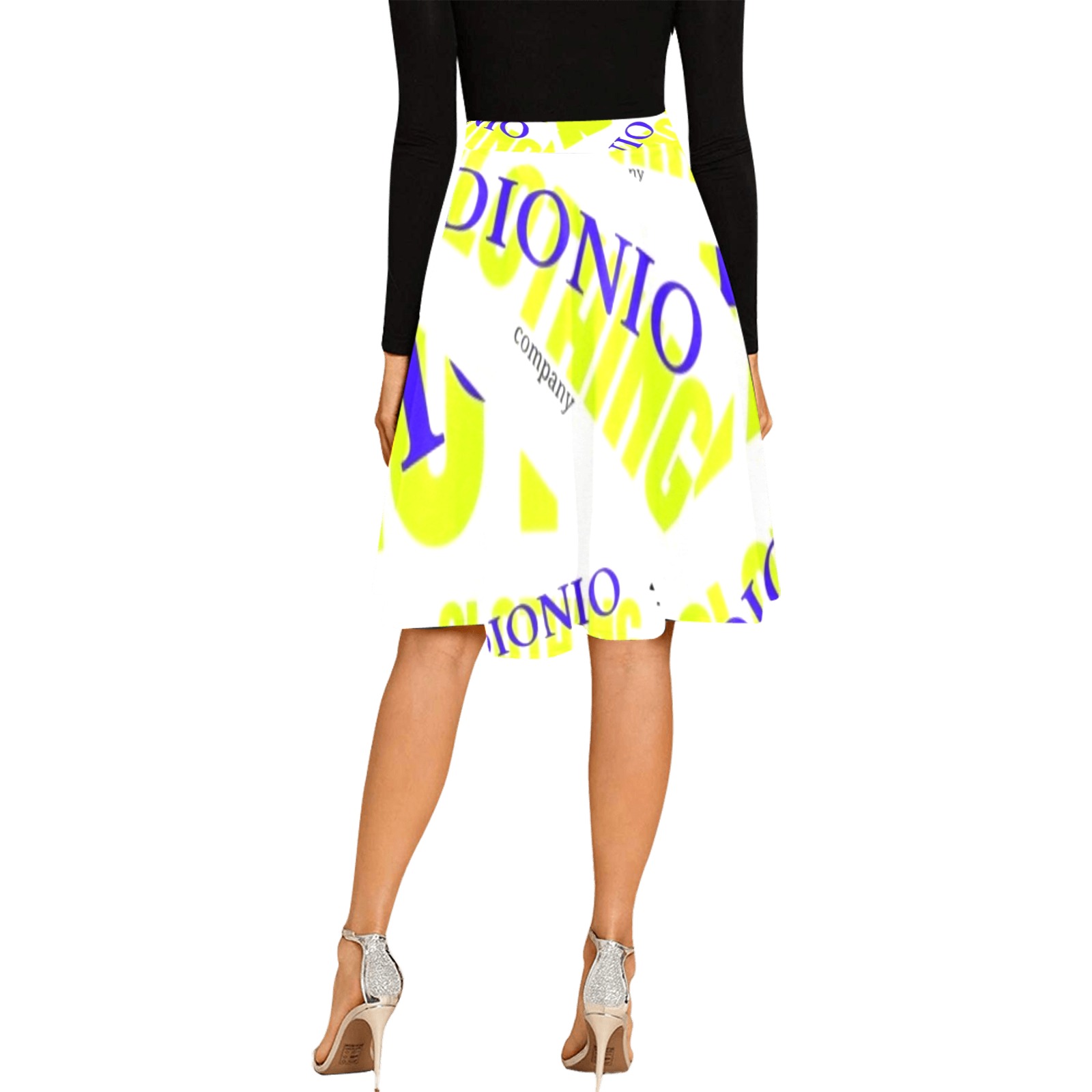 Dionio Clothing - Ladies' Melete Pleated Midi Skirt (Company,white Yellow & Blue ) Melete Pleated Midi Skirt (Model D15)