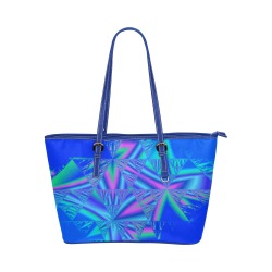 Blue Fractal Crystals Leather Tote Bag/Large (Model 1651)