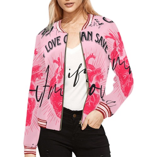 Amour, by Ivan Venerucci Italian Style All Over Print Bomber Jacket for Women (Model H21)