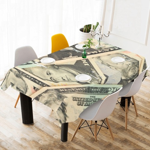 US PAPER CURRENCY Cotton Linen Tablecloth 60"x 104"