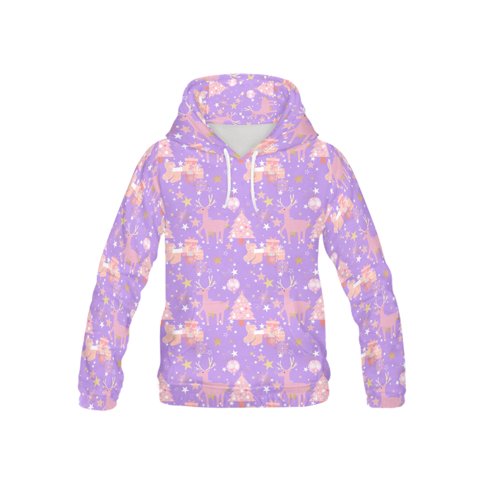 Pink and Purple and Gold Christmas Design All Over Print Hoodie for Kid (USA Size) (Model H13)