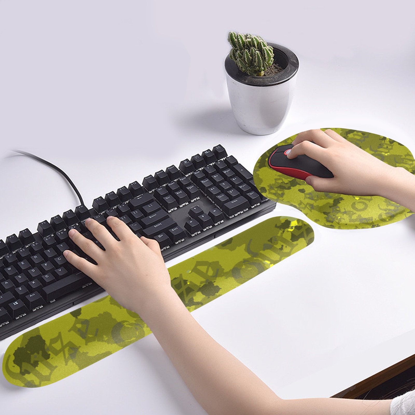 Heavy Cotton T-Shirt M Keyboard Mouse Pad Set with Wrist Rest Support