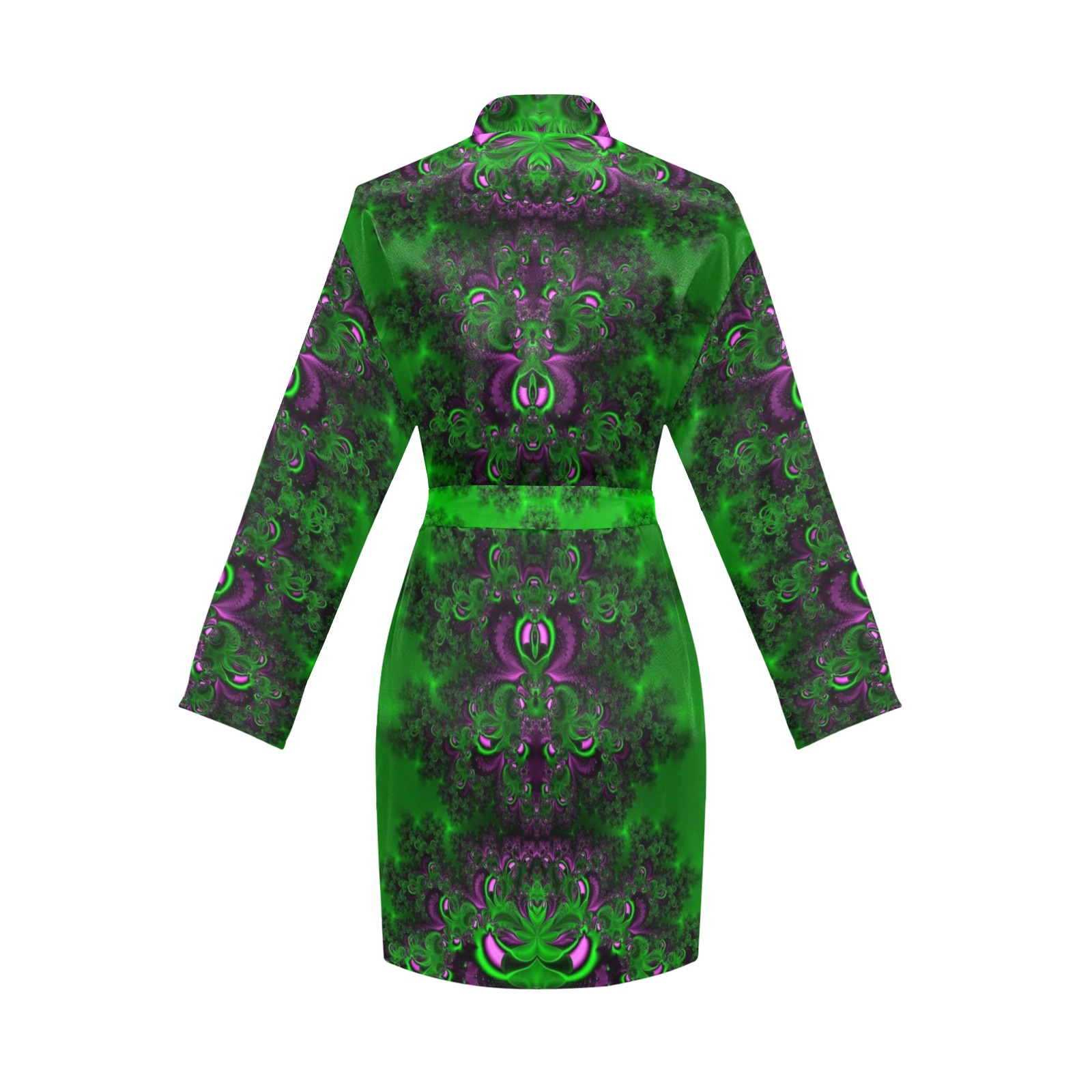 Early Summer Green Frost Fractal Women's Long Sleeve Belted Night Robe