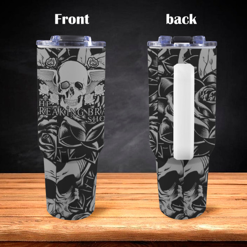 grey-black outline 40oz Tumbler with White Handle