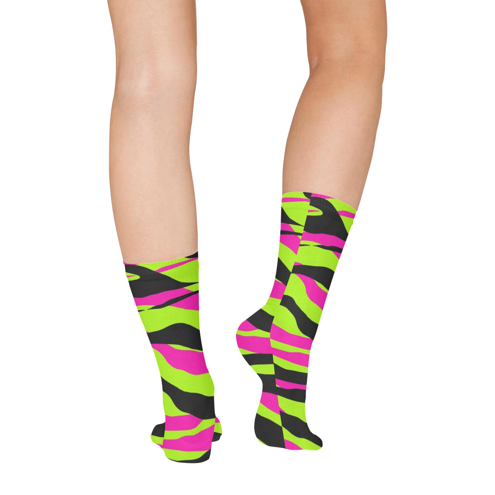 Pink, Neon Green, & Black Striped Socks Custom Socks Bright Socks Colorful Fun Socks All Over Print Socks for Women