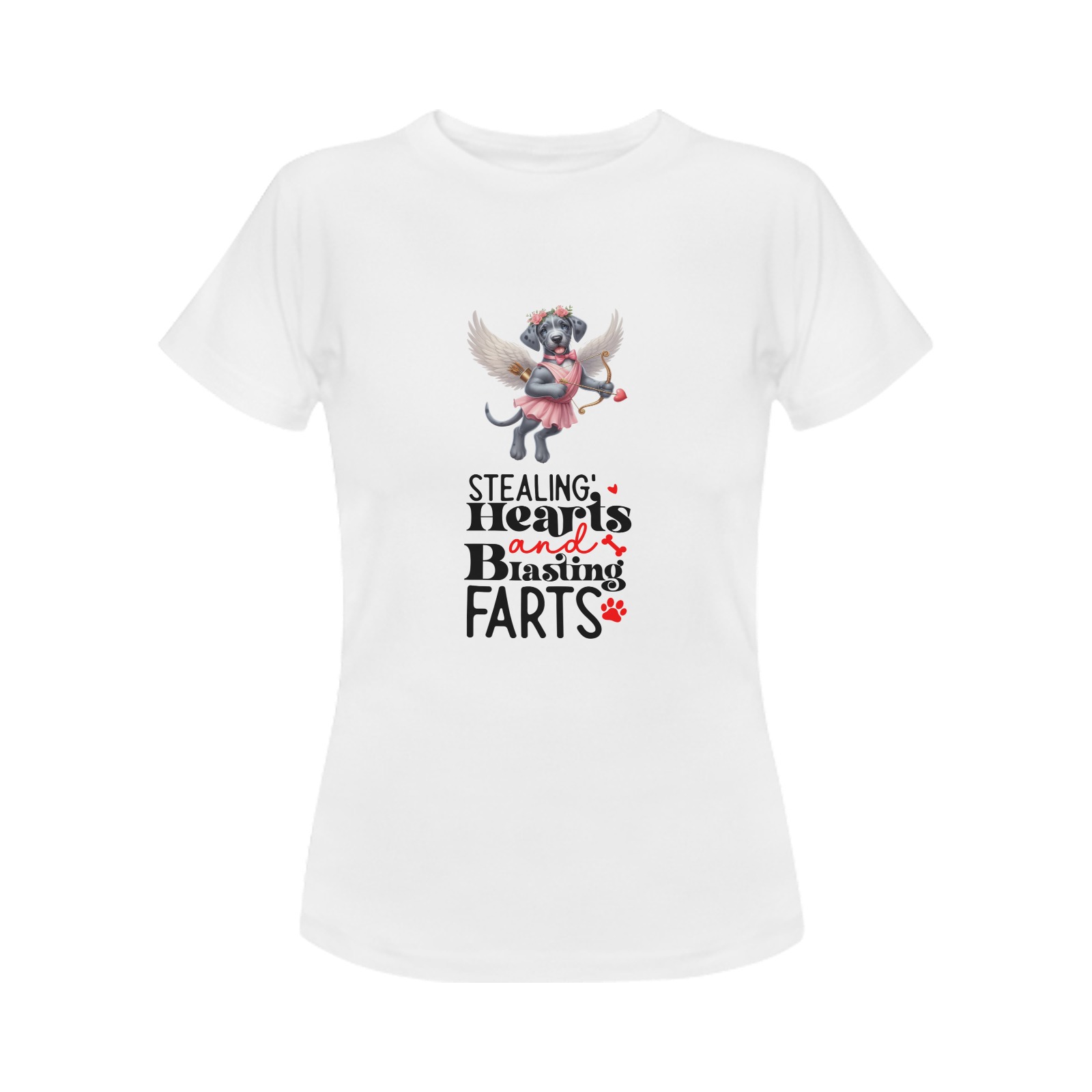 Cupid Black Lab Stealing Hearts and Blasting Farts Women's T-Shirt in USA Size (Two Sides Printing)