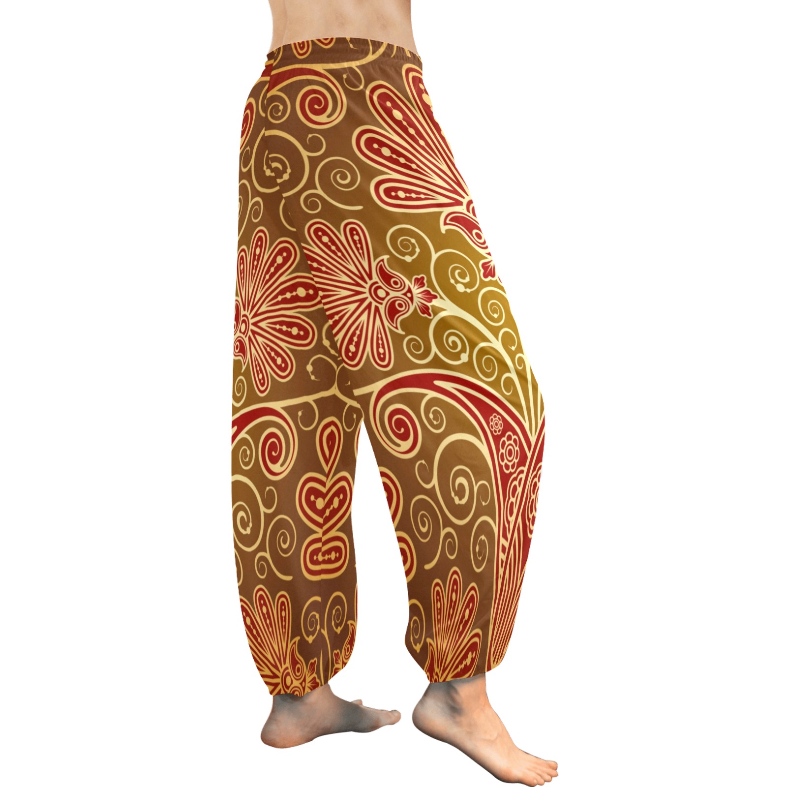 Gold and Burgundy Sari Print Women's All Over Print Harem Pants (Model L18)