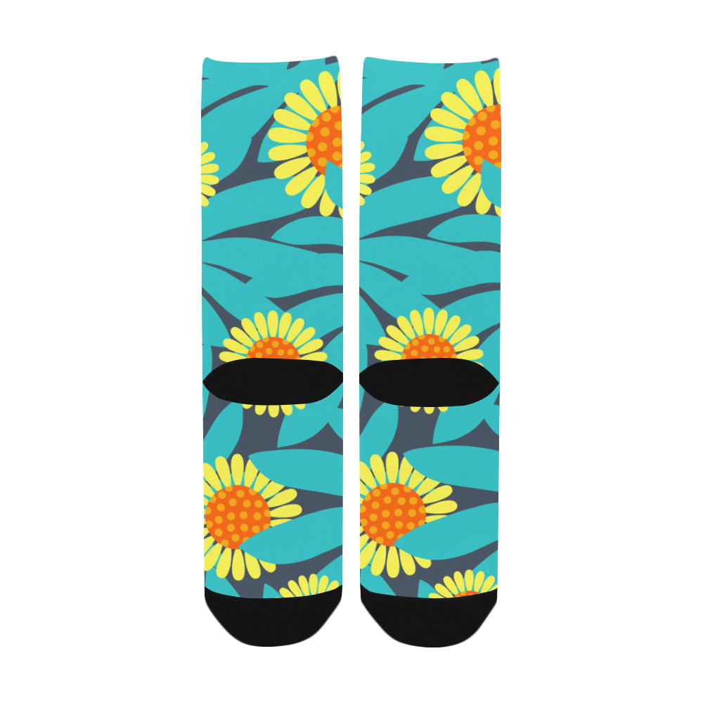Yellow and Teal Paradise Jungle Flowers and Leaves Women's Custom Socks